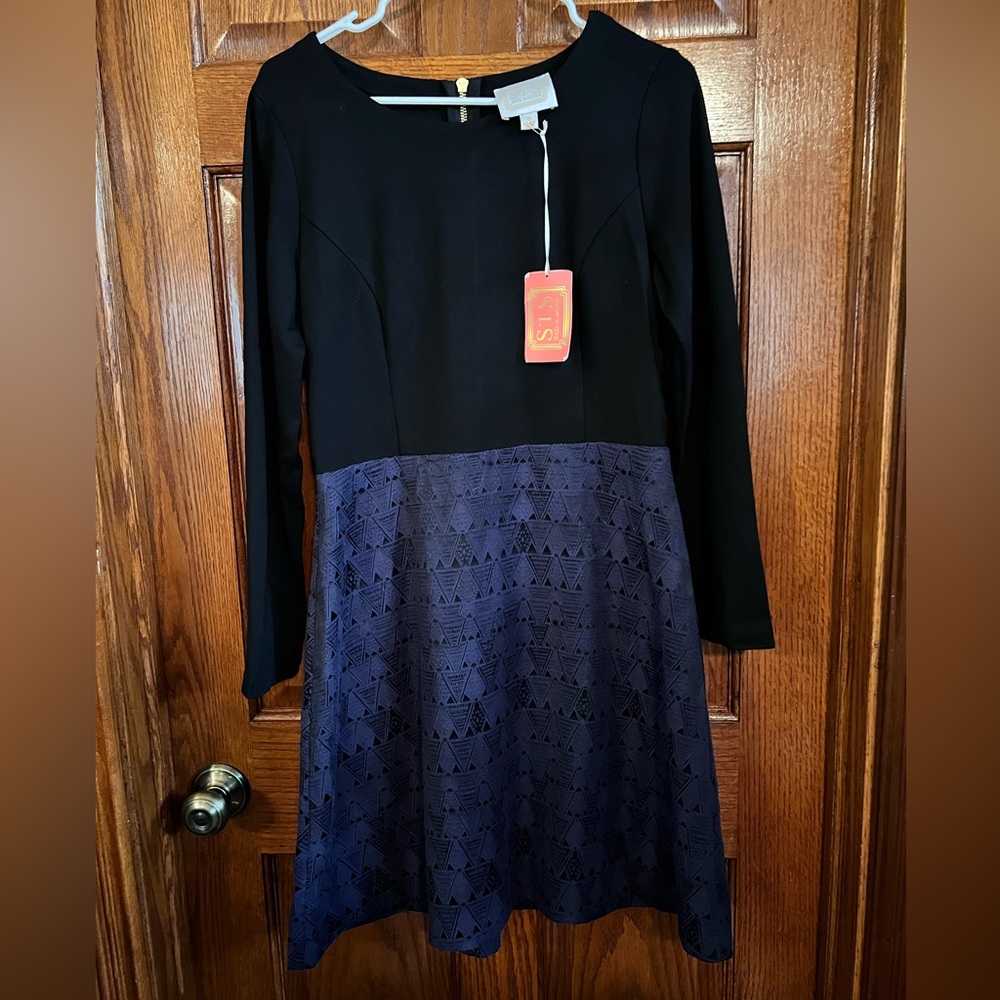 STS Sail To Sable Dress Size 10 NWT Black & Blue Jacquard On Jane